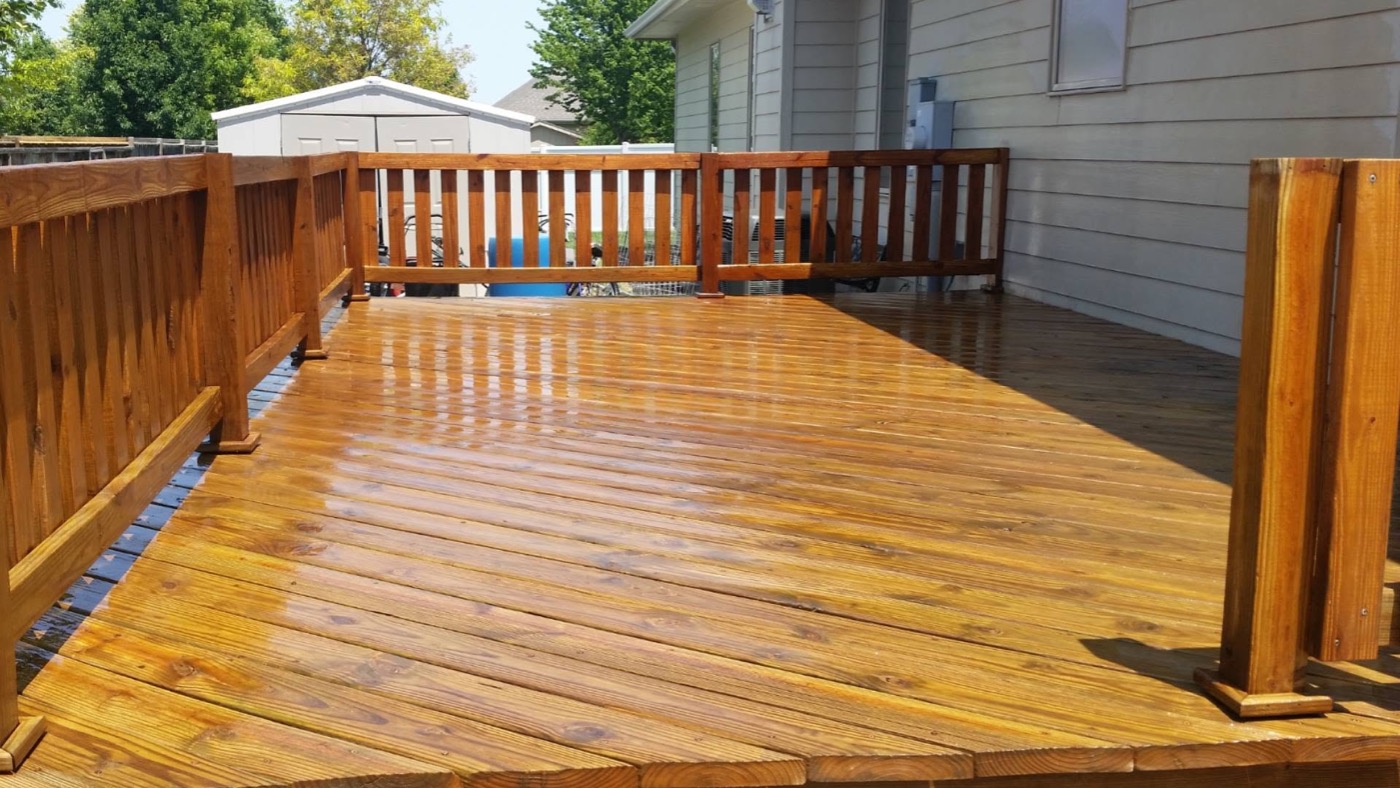 restored and sealed wood deck at a home in Salina, KS